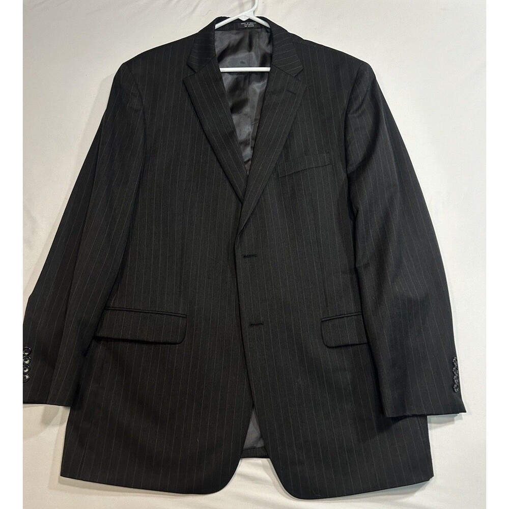 Jones New York Men's Suit Jacket Blazer 44L Black Pinstripe 100% Wool 2-Button
